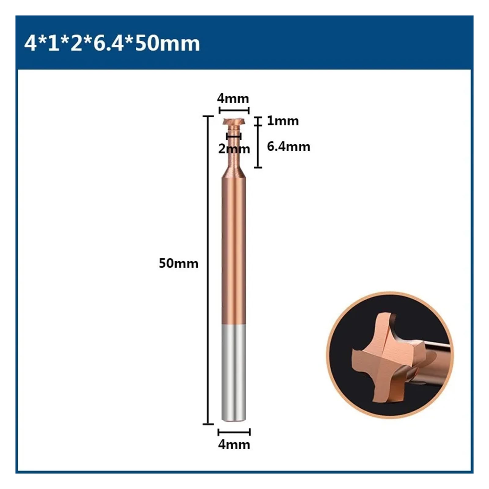 Fresa con ranura en T, fresa de extremo de carburo recubierto de TiCN de 4 flautas for herramienta metalúrgica de madera, enrutador de máquina CNC, herramienta de fresado(6x2x3x9.5x50)