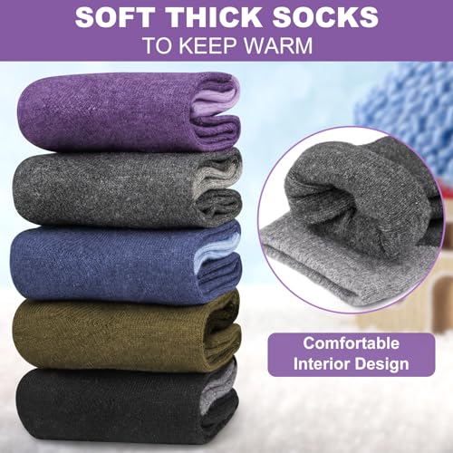 Justay 5 Pairs Womens Wool Socks Thick Warm Winter Socks Casual Cozy Socks Vintage Knit Crew Socks Gift for Women2