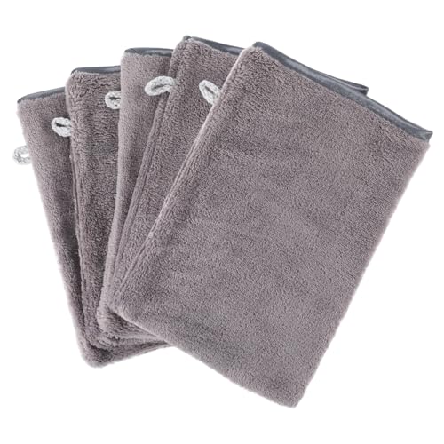 HJZHII Lot de 5 gants de toilette en microfibre, 20 x 15 cm, gants de toilette, corps, en velours corail, forte absorption d'eau, réutilisables, doux, gris...