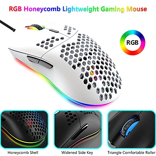 RGB Gaming Tastatur und Maus Set, 68 Tasten Blauer Schalter 60% Mini Chroma Mechanische Tastatur, 6400DPI Leichte Optische Waben Maus, USB-Kabel, Kompatibel mit Windows Mac PS4 Xbox, Weiß - Image 5