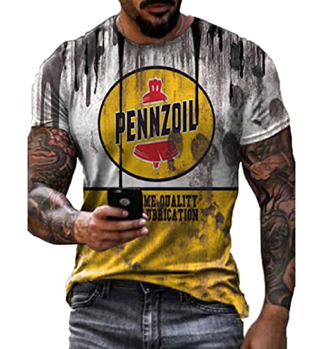 Momobuyi T-Shirt rétro pour Hommes T-Shirt à Huile Moteur T-Shirts d'été décontractés à Manches Courtes Cover