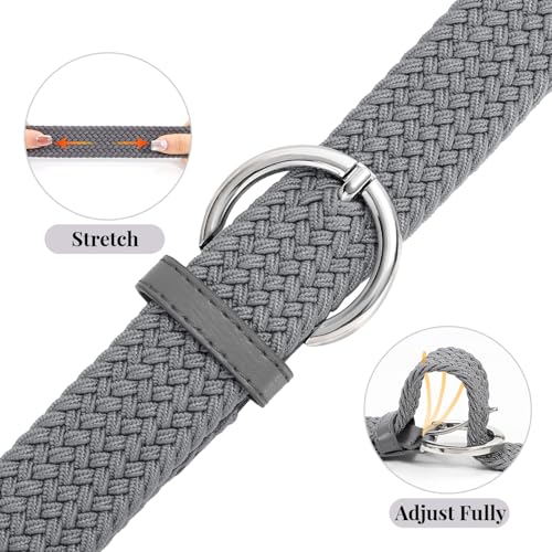 Image of JASGOOD Women Men Braided Woven Elastic Stretch Waist Belt Golf Canvas Fabric Casual Belt for Jeans Pants