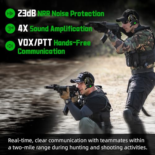 PROHEAR Tactical Electronic Shooting Earmuffs with 4X Sound Amplification – Ear Protection & Walkie Talkie Set for Hunting, Shooting Range & Tactical Communication – Green