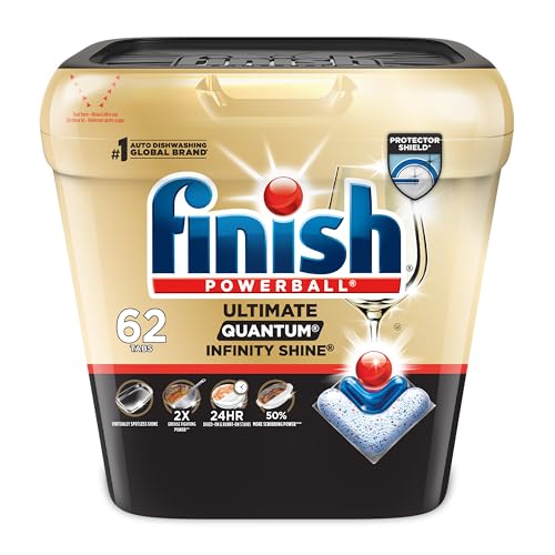 Finish Ultimate Quantum Infinity Shine Dishwasher Pods, New & Improved Formula, Dishwasher Detergent Dish Soap, Removes Burnt-On & Dried-On Stain, Degreasing, Scrubbing, & Shining Power, 62 Count