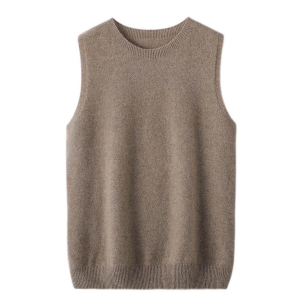 Suéter básico sin mangas con cuello en O para mujer, suéter de lana para otoño e invierno, chaleco de color sólido casual para mujer