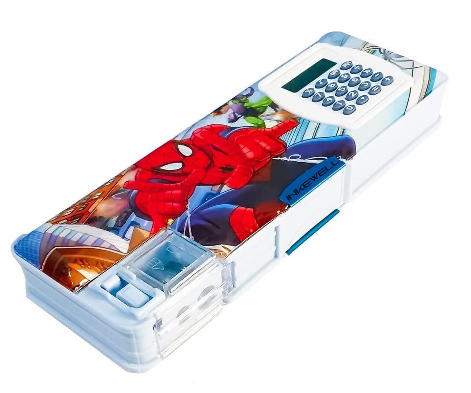 INKEWELL Magnetic Geometry Plastic Pencil Box with Calculator & Dual Sharpener for Kids for School,Spiderman Super Hero Big Size Cartoon Printed Pencil Case (Spiderman) Multicolour Pack of 4 Pieces (B0D6Z27TFX) Amazon Price History, Amazon Price Tracker