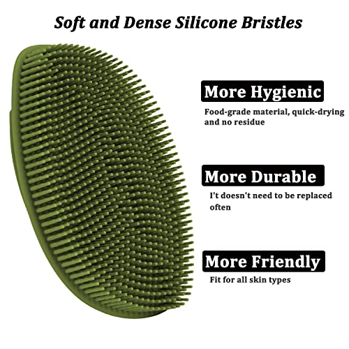 HieerBus Silicone Body Scrubber Flat Shower Brush Gentle Exfoliating and and Massage,Lathers Well and More Hygienic Than Traditional Loofah 1 Pack (Army Green) - Image 2