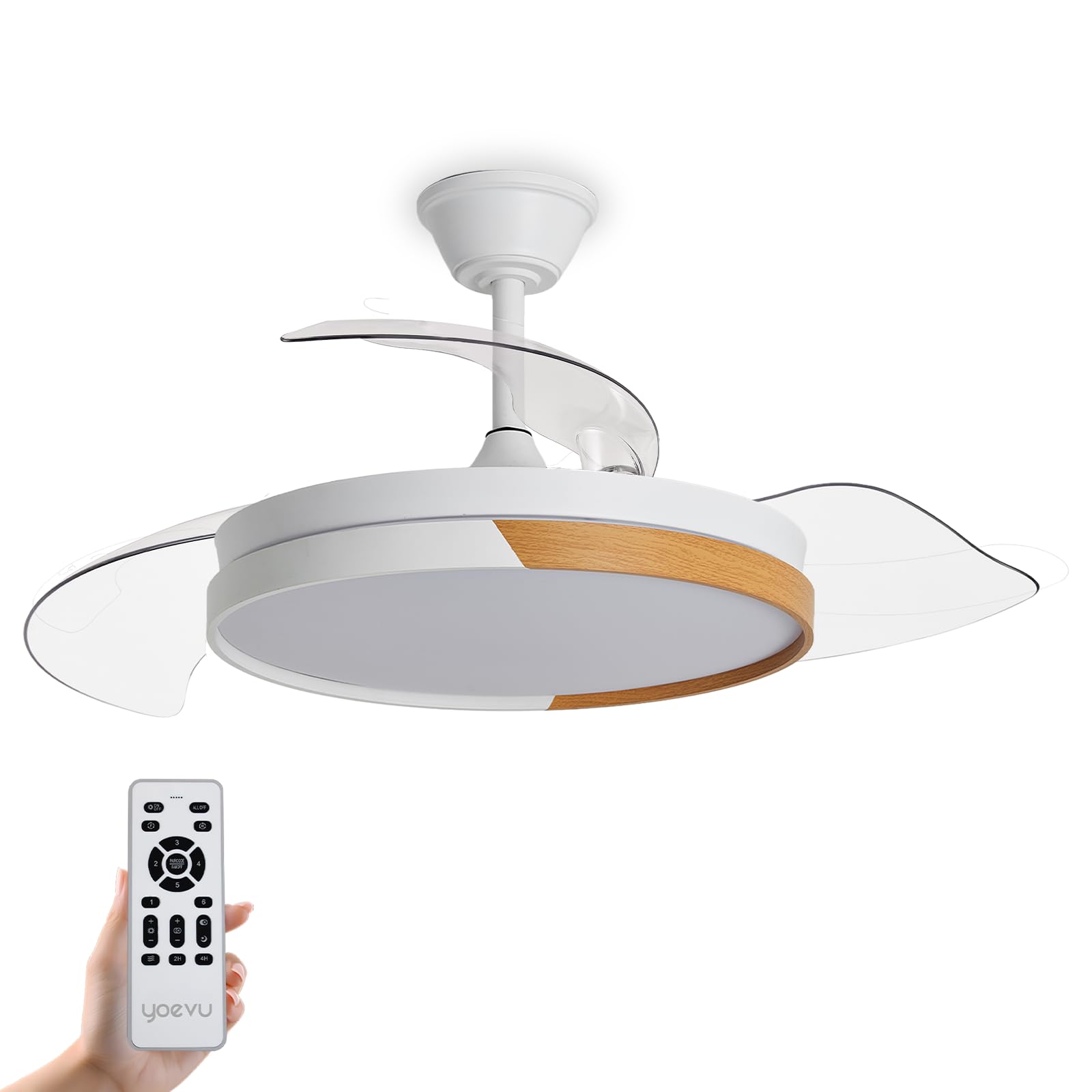 NATURE WHITE - Ventilador de Techo con luz | 72 W | Motor DC | Luz LED Regulable | Aspas Retráctiles | Función Invierno/Verano, Sin WiFi, Blanco y Madera, ABS