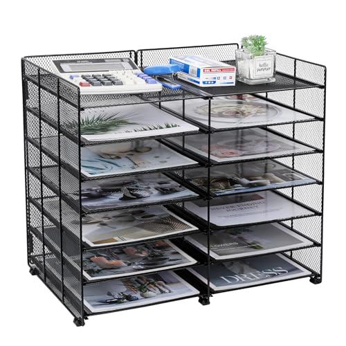 TQVAI Métal Corbeille a Courrier 7 Niveaux 12 Compartiments Organiseur de Bureau Porte Revue Bureau Trieur Documents A4 Rangement Papier Range Courrier, Noir