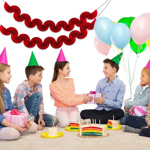 Image of Weekgrat 3 Pack Wedding Paper Fans Garland 15.6ft Colorful Background Ceiling Hanging Decorations Paper Garland Decorations Set for Birthday Party Supplies 3D Bachelorette Party Decoration (Red)