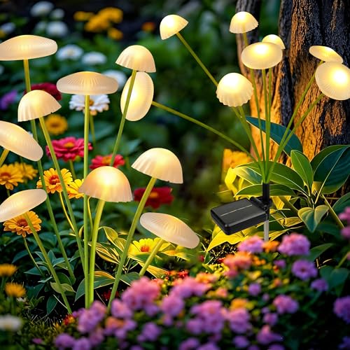 SEEWELUMI Solar Garden Lights Outdoor 2Pack Solar Lights Garden Decor Swaying Mushroom Lights Waterproof for Yard Patio Pathway Decoration Gifts for Women Mom(Warm White)