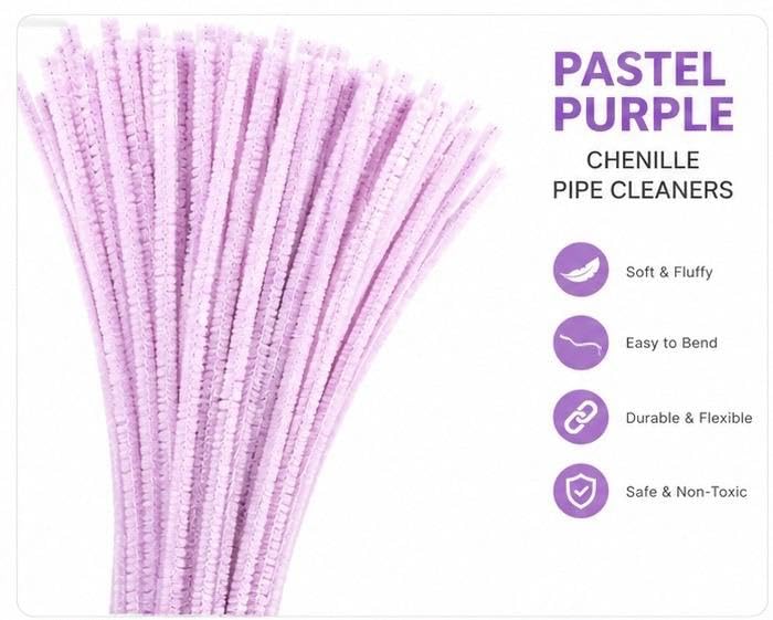 Image of TRAIS-100 PCS Pipe Cleaners, Chenille Stems for Crafts, Fuzzy Craft Pipe Cleaners, Soft Flexible Bendable Sticks for DIY Art Supplies, Kids Crafts, School Projects (100, Pastel Purple)