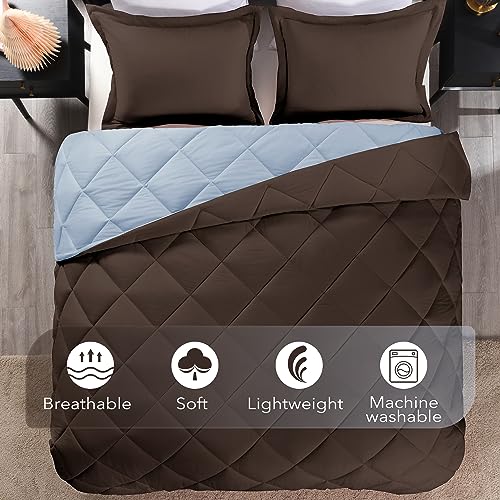 Image of downluxe Twin Comforter Set - Brown and Blue Twin Comforter, Soft Bedding Sets for All Seasons -2 Pieces - 1 Comforter (66 inchx92 inch) and 1 Pillow Sham(20 inchx26 inch)