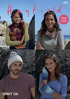Sirdar 8039 Knitting Pattern Easy Knit Scarf Hat Mitts and Snood in Hayfield Spirit DK