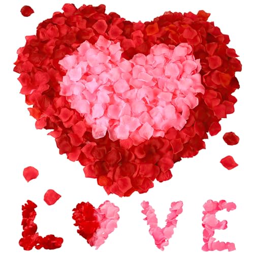 Kurkip 1200 Pièces Petale de Rose Artificielles, Pétales Séchés Pour Mariage, Saint Valentin, Ambiance Romantique, Décoration de Table - Rouge, Rose