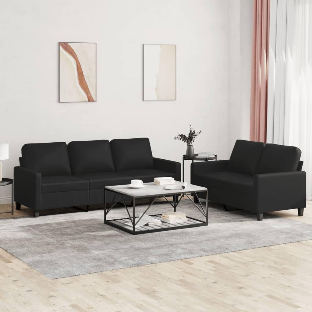 2-TLG. Sofagarnitur mit Kissen Schwarz Kunstleder, Sofa Mit Relaxfunktion, Couchgarnitur, Wohnzimmer Sofa, Couch, Sofa Set 3201418