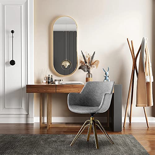 Artplan Swivel Side Chair No Wheels Arm Chair With Gold Metal Legs,Upholstered Sigle Mid-Century Modern Dinning Chair With Arm，Dark Grey #TOP20