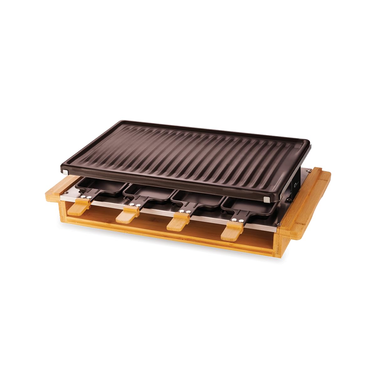 LITTLE BALANCE 8501 Premium 8 Meuuuh...!, Raclette Grill 8 personnes, Sans PFAS, Antiadhésif, 1200 W, Bambou véritable