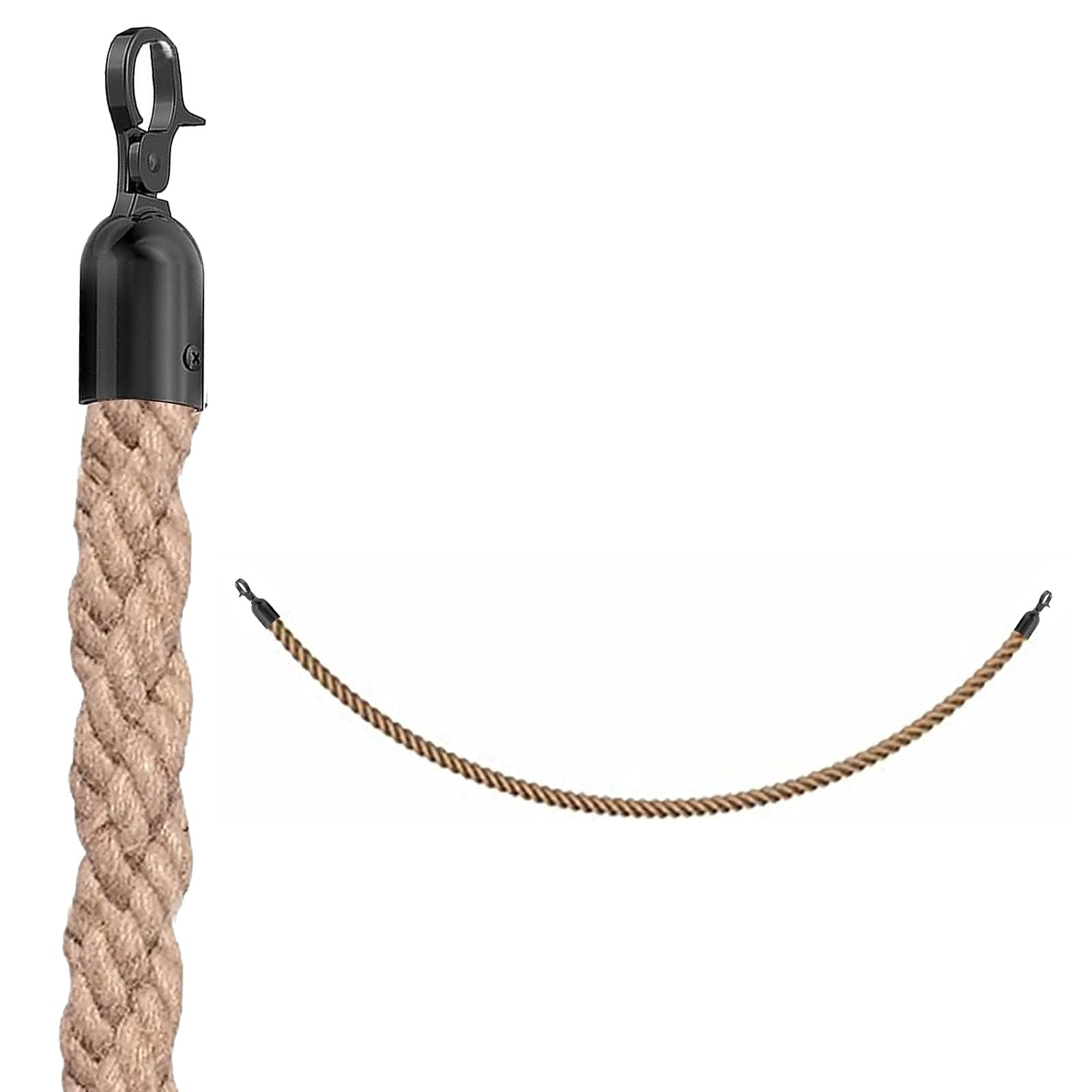 HDYZJQ Black Solid Hook Braided Hemp Rope, Stanchion Rope 2/3/4/5/6/7/8/9/10Ft for Queue Divider, Stand Divider Rope for Movie Theaters, Grand Openings(1 Pack,3.3ft(1m/39 in))