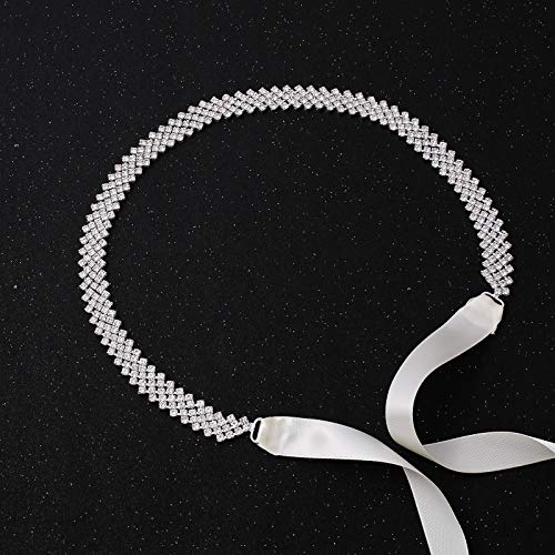 Sliver Rhinestone Bridal Belt Sash Crystal Headband Wedding Belt for Bride Bridesmaid Dress3