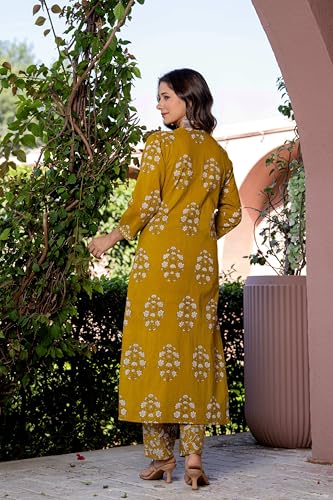 Image of PARTHVI Women's Pure Cotton Printed Straight Kurta Set with Palazzo Pants & Dupatta- Ethnic Wear, Green