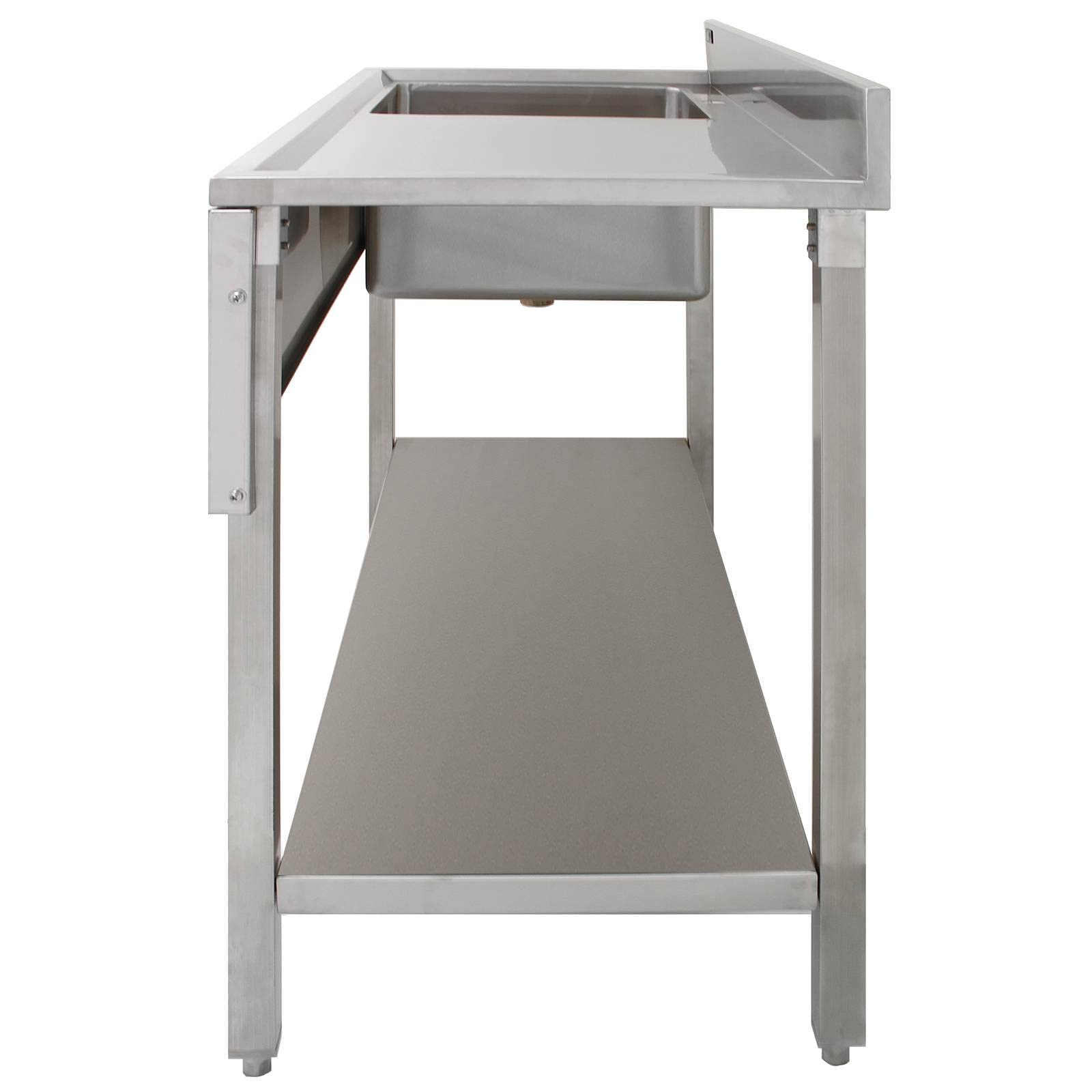 Banco de laboratorio con fregadero de acero inoxidable 1.0 superficie de drenaje para banco de laboratorio derecho mesa de trabajo para laboratorio protección contra salpicaduras tapón de seda pies