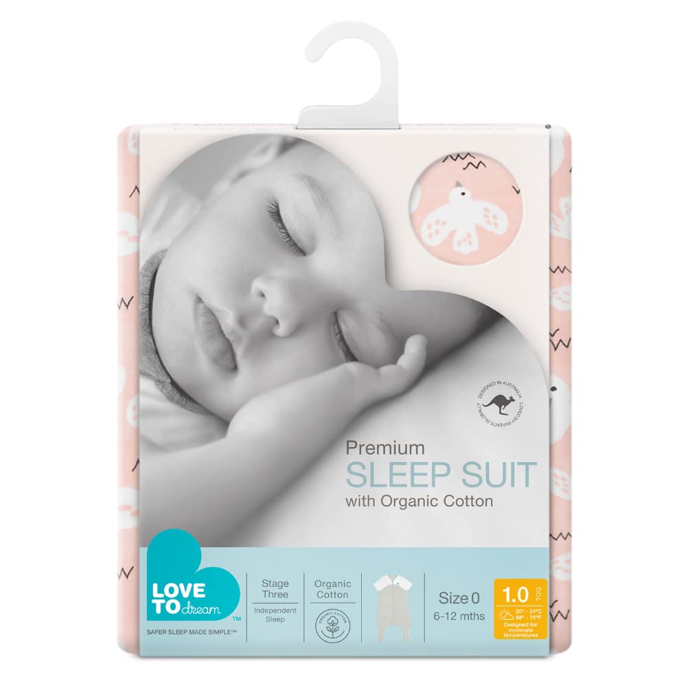 Love To Dream™ Schlafanzug mit Beinen, 6–12 Monate – Rosa | Kurzarm, weiche, leichte tragbare Decke | 1,5 Tog, ganzjährige Nutzung 18–22 °C | Maschinenwaschbares Baumwollfleece