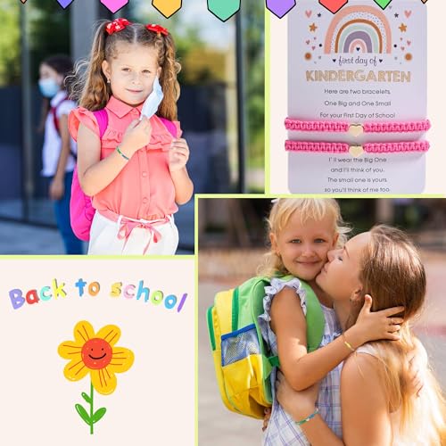 Image of Mommy And Me First Day Of Kindergarten Bracelet 1St Gifts Back To School Mother Son Mom Bracelets Set Rose Pink