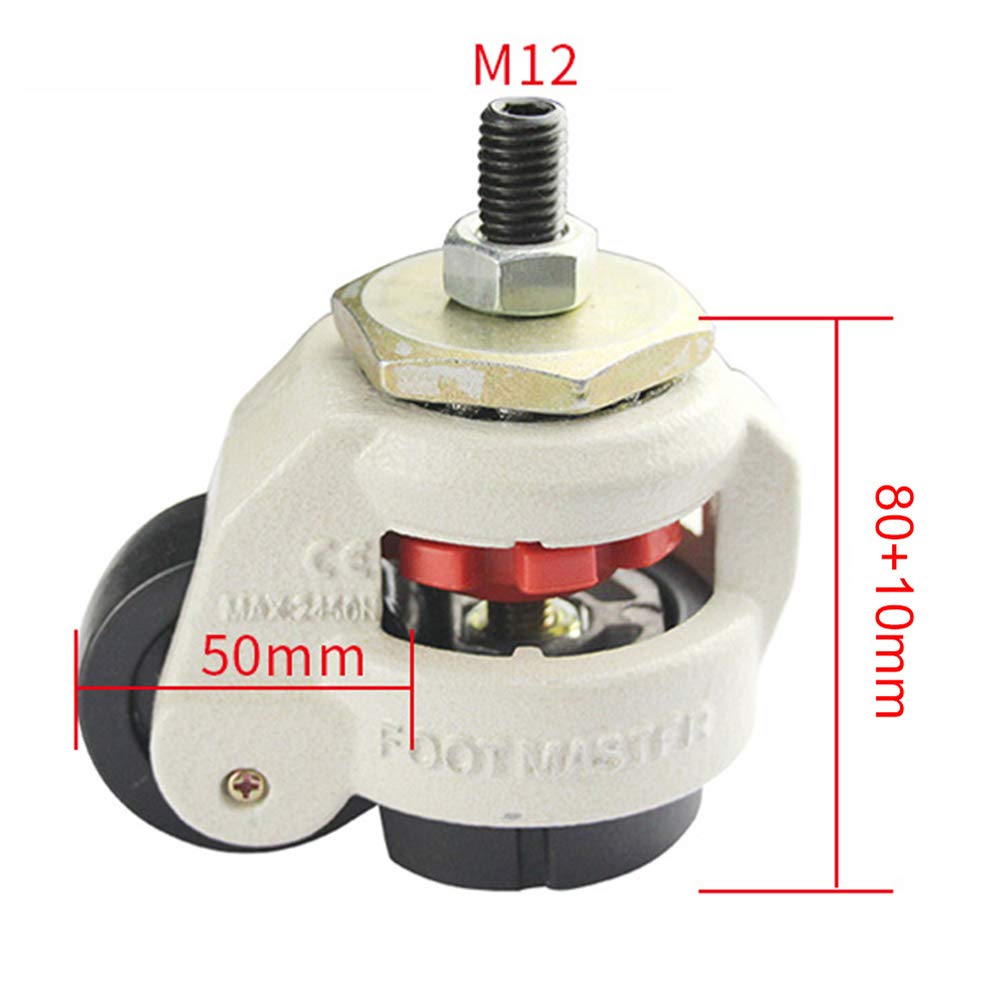 HLILY 4 × Rotelle Industriali Pesanti Ruote Girevoli Regolabili in Altezza M12 / 16 Bullone Ruote di Trasporto per Attrezzature (2/2,5 / 3inch)