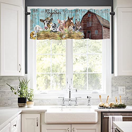 Warm Tour Farmhouse Animal Kitchen Window Curtain Valance, Rustic Farm Retro Wooden Barn Rod Pocket Valance Windos Treatments Drapes,1 Panel Short Curtains For Living Room/Bathroom/Bedroom #TOP1