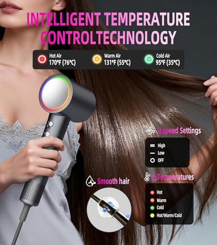 Image of High-Speed Ionic Hair Dryer with 500 Million Negative Ions, Fast Drying Quiet Blow Dryer for Frizz Control & No Heat Damage, Lightweight Travel Blow Dryer with Diffuser for Curly Hair,Women Men