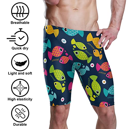 Mens Swim Jammers Cartoon Fish Sea Ocean Quick Dry Athletic Swimsuit3