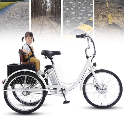 YMLUKzun Triciclo Eléctrico De 24 Pulgadas con Asiento para Niños Y Cesta De Carga, Triciclo Tándem, con Frenos De Alta Respuesta, Fácil Ascenso, Carga Máxima De 300 Libras B