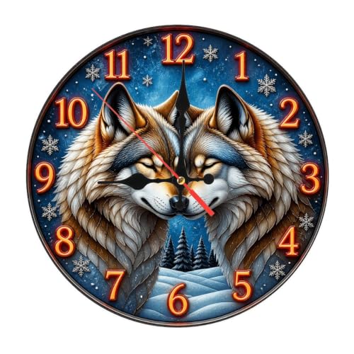 Fabioyar Small Wall Clocks Battery Operated Silent, Frosted Wolf Winter