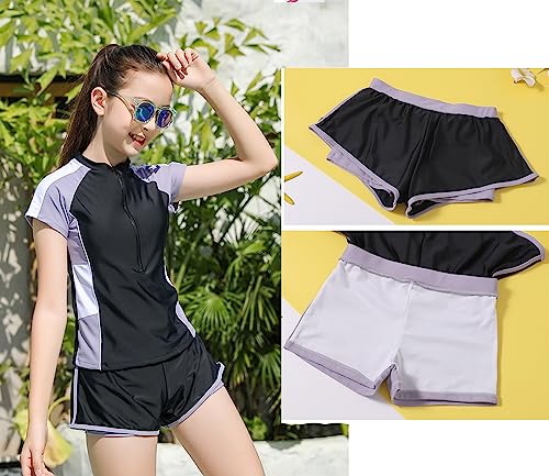 Image of KORADI Girls Swimsuits Rash Guard Swim Set Kids Two-Piece Bathing Suits Teen Swimwear Beach Shorts Sun Protection Swim Shirts