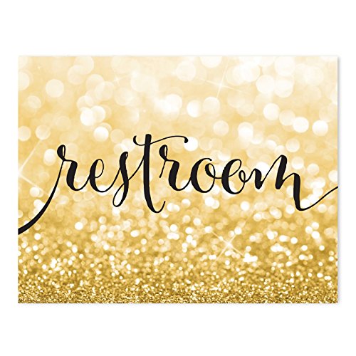 Andaz Press Wedding Party Signs, Glitzy Gold Glitter, 8.5x11-inch, Restroom, 1-Pack
