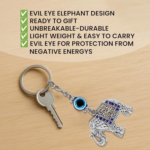 Image of Storite Evil Eye Keychain, Elephant Style, Blue and Silver