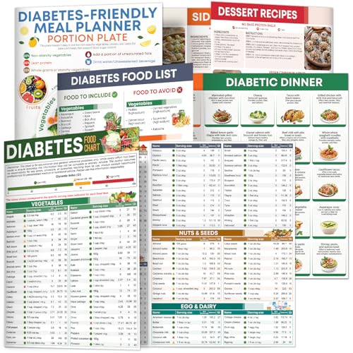 Diabetes Food Chart and Meal Plan, Double-sided Laminated, 3 counts Healthy Diabetic Diet Foods List for Type 1 2 Pre-diabetes, Diabetic Diet Food List, Recipes for Beginners