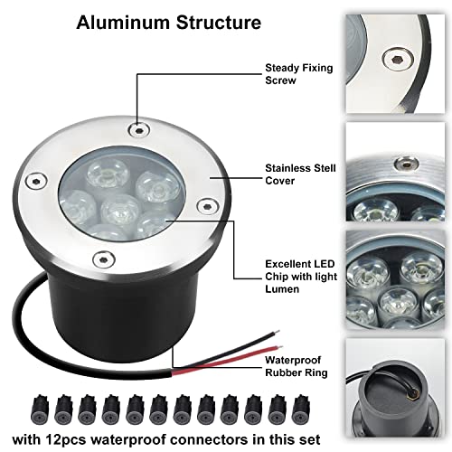 Jesled Landscape Lights 6W Led Well Lights, 12V 24V Ground Lights 6000K Bright White, Ip67 Waterproof Low Voltage Landscape Lighting Spotlight For Driveway Deck Patio Yard Garden Outdoor (6 Pack) #TOP2