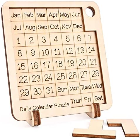 Wooden Daily Puzzle Calendar - 365 Days Brain Burning Jigsaw Puzzle Desk Calendar for 2023 Advent Everyday Logic Challenges Fun Games (S-3.54 * 3.93 in, White)