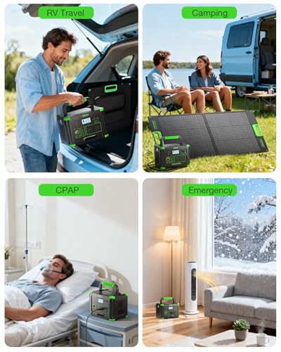 Image of Portable Power Station 500W, 519.48Wh Solar Generator, 120V Pure Sine Wave | 60W USB-C PD, 10 Ports for Home Use,Outdoor Camping RV Van,Off-Grid Living,Dark Green