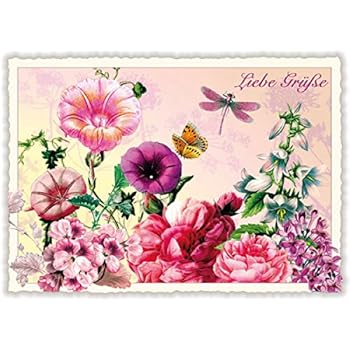 Nostalgische Postkarte Blumen Liebe Grusse Amazon De Burobedarf Schreibwaren