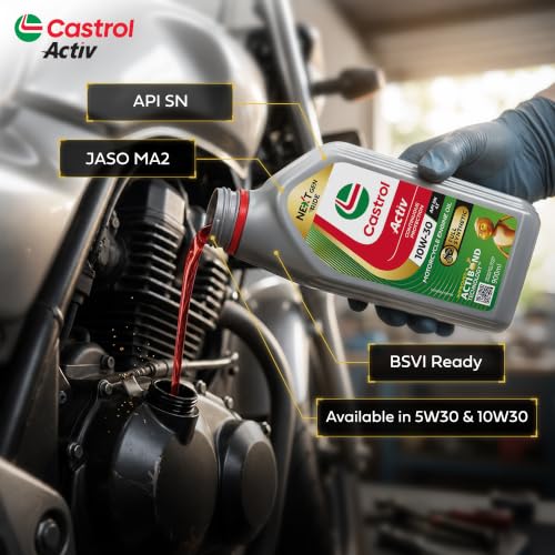 Image of Castrol Activ 4T 10W-30 Full Synthetic for Bikes 0.9L | Better Engine Protection | Smooth Riding Experience | Superior Start-Up Protection | API SN & JASO MA2 Certified