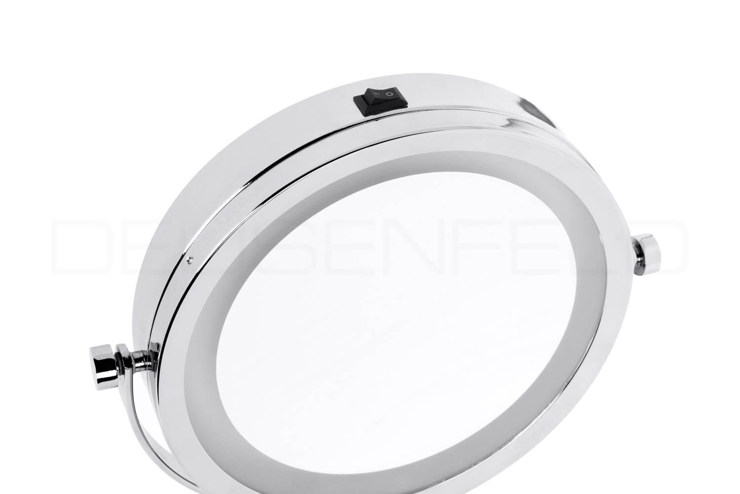 DEUSENFELD WL10CB - Batterie LED Doppel Wand Kosmetikspiegel, 10x Vergrößerung + Normal, Ø17,5cm, 360° vertikal und horizontal schwenkbar, 35 SMD Tageslicht LEDs, Metall verchromt
