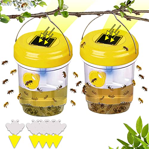 Wasp Trap-Solar Energy,Reusable,Waterproof,Portable Wasp Traps Outdoor Hanging-Yellow Jackets,Hornets,Bee,Wasp Traps for Outdoor-Include 5 Sticky Traps