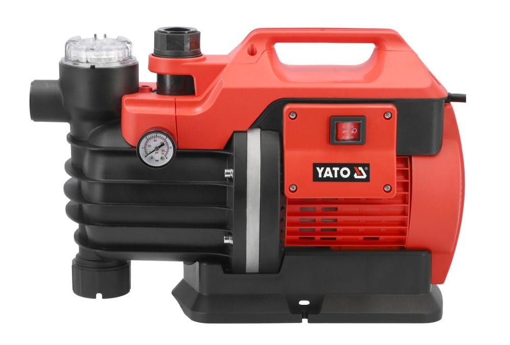 YATO Gartenpumpe Wasserpumpe 5000l/h – Druckpumpe mit Manometer & Vorfilter – 5,3 bar, 53m Förderhöhe – IPX4 – für Garten, Brunnen, Regenwassertank, Camping