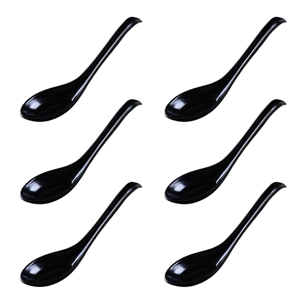 RANRIVERS 6 Black Melamine Asian/Chinese Soup Spoons (Red and Black, 6.3" x 1.7" x 0.6")