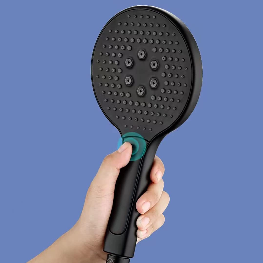 Sumerain Soffione doccia a mano nero ad alta pressione, grande doccetta a mano a risparmio idrico con 3 tipi di getto (13 mm)