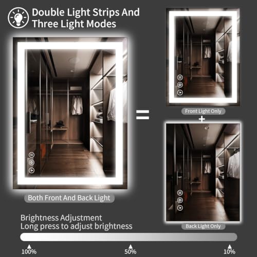 Image of Koonmi 40x36 LED Bathroom Mirror with Light, Anti-Fog, 3 Colors