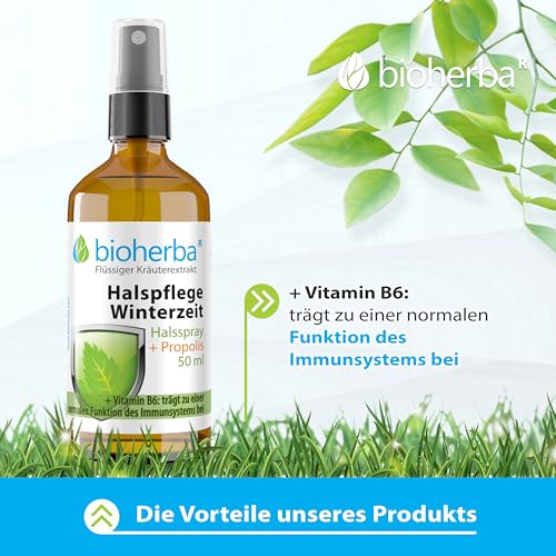 2 Halspflege Winterzeit Halsspray + Propolis 50 ml – Mit Echinacea, Holunder, Astragalus & Vitamin B6 | Alkoholfrei & vegan | Pflanzliche Rezeptur von BIOHERBA – Bild 3